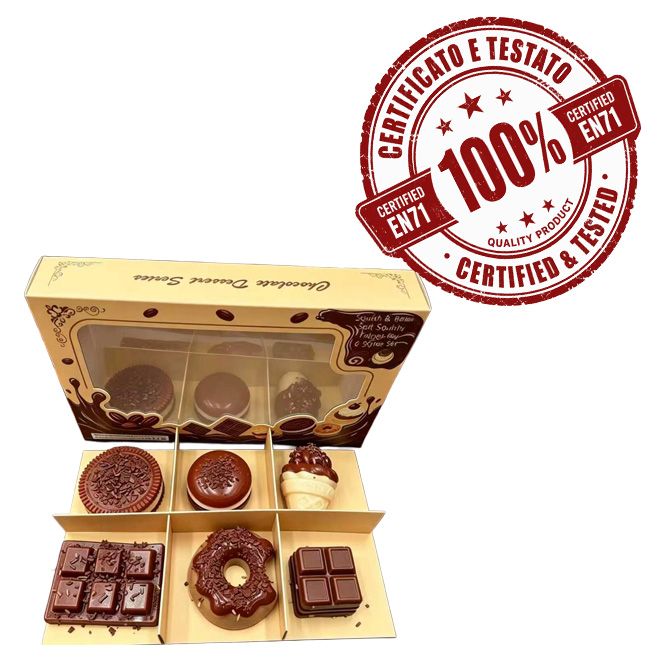 SQUISHY Set di 6 Dolciumi al Cioccolato (TPR) 8cm In Box (24x16cm) da 6pz 6ass…x60